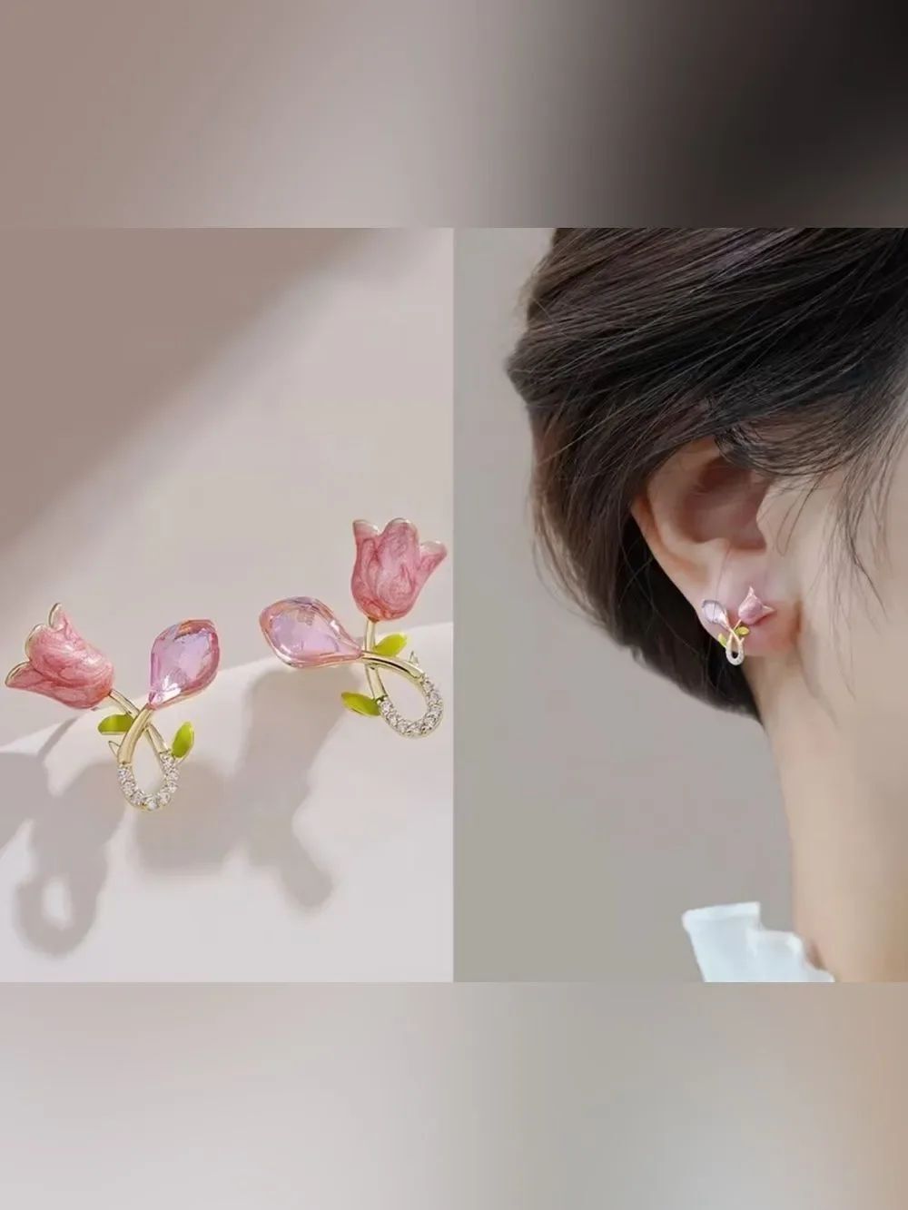 Pink Tulip Stud Earrings A1732